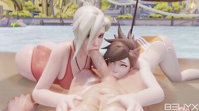 Overwatch Oral Delights: Mercy and Tracer Blowjob