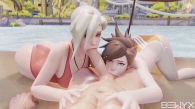 Overwatch Oral Delights: Mercy and Tracer Blowjob