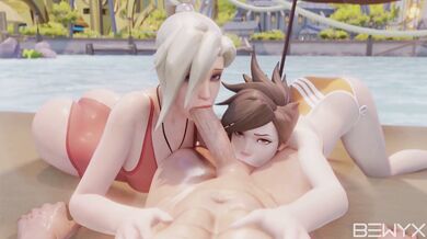Overwatch Oral Delights: Mercy and Tracer Blowjob