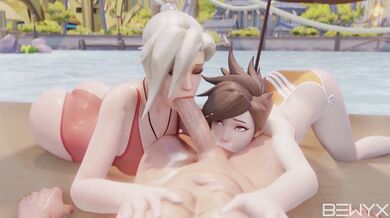 Overwatch Oral Delights: Mercy and Tracer Blowjob