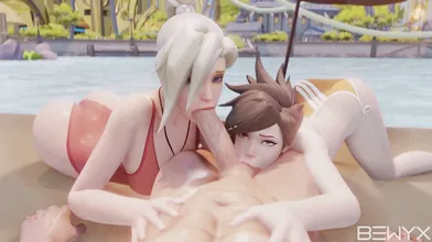 Overwatch Oral Delights: Mercy and Tracer Blowjob