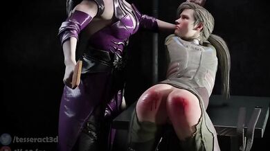 Cassie, a young woman who loves to wear short skirts and high heels, is spanked by her friend Tessera3D in their latest porno movie