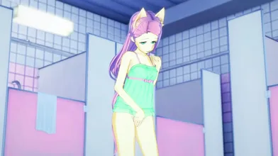 Voiced Hentai Animation: Shower room was empty so Fluttershy decides to have some fun with the hot water spraying on her body!