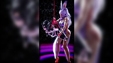 AnaLagrange, a busty bunny, takes on a suspended cat while railin’ in a train station