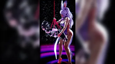 AnaLagrange, a busty bunny, takes on a suspended cat while railin’ in a train station