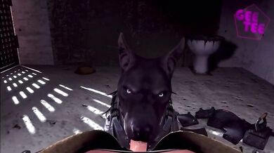 A horny girl, a barking beast and a dirty whore