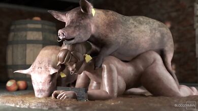 A teenage slut gets her tight pussy penetrated by a big-headed pig!