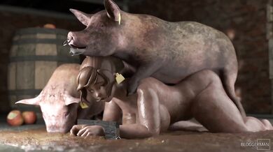A teenage slut gets her tight pussy penetrated by a big-headed pig!