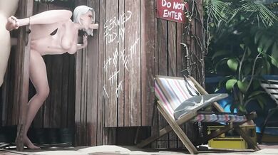 This is a hentai porn video featuring Ashe, where she takes advantage of a glory hole and ends up having multiple orgasms with various men