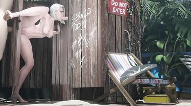 This is a hentai porn video featuring Ashe, where she takes advantage of a glory hole and ends up having multiple orgasms with various men