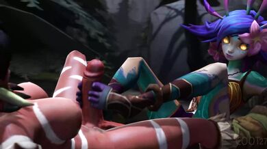 Watch as Neeko and Nidalee engage in a steamy footjob with Coot27!
