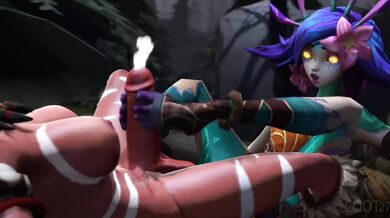 Watch as Neeko and Nidalee engage in a steamy footjob with Coot27!
