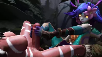 Watch as Neeko and Nidalee engage in a steamy footjob with Coot27!