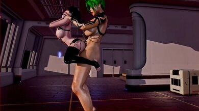 Sapphire Seduces Her Masked Futa Lover with a Green Hair Orgy