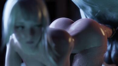 Kainé, the black-haired beauty, mounts a horse named Horse, with The Bartender as her stable boy