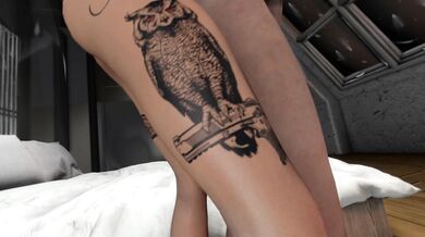 Two hot lesbian girls Ellie and Judy plus their adorable dog, Rufus, playing naughty games in the bedroom