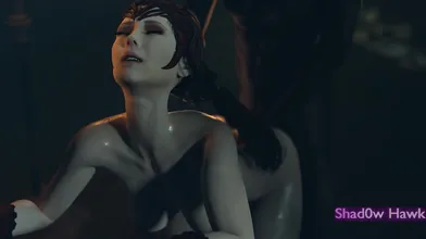 The Shadow Hawk plunged his cock deep into Wandas stretched butthole, causing her to moan in pleasure