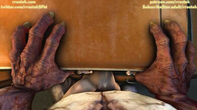 Lustful Rachel gets ravaged in the car by a demonic creature, Rrostek