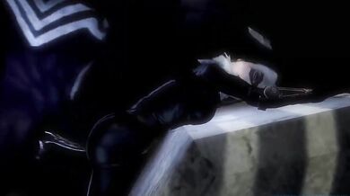 Venom gets wild with his black cat while watching dragonbomb porn