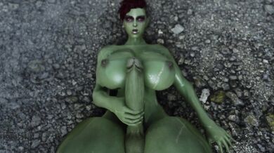 The Orcish Futanari Warrior and her Monstrous Cock, Jerking off in the Misty Rainforest