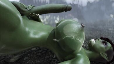The Orcish Futanari Warrior and her Monstrous Cock, Jerking off in the Misty Rainforest