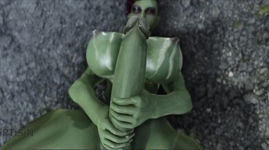 The Orcish Futanari Warrior and her Monstrous Cock, Jerking off in the Misty Rainforest