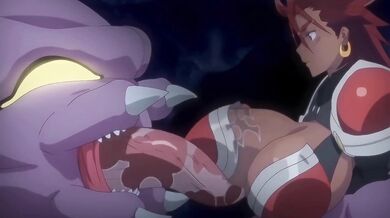 A sexy warrior woman offers her breasts to a group of horny monsters, and they suck on them with pleasure until she becomes their new queen