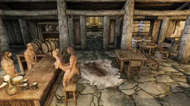 Busty bartender takes on three horny customers!