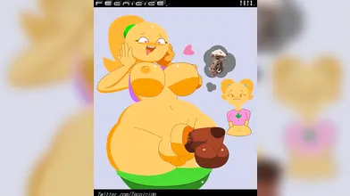 Young, innocent-looking girl with pigtails gets fucked in the ass by a giant penis with a techno background Tecnicide: Anal Urethra Emoji Girl
