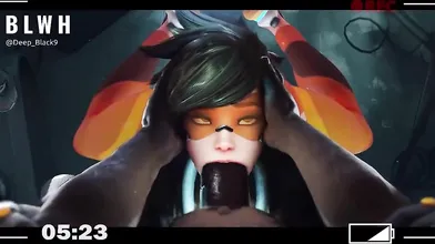 Watch as Tracer from Overwatch battles her way through a compilation of BBC porn scenes, showing off her explosive abilities and sexy moves!