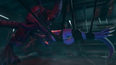 Watch as these two horny girls discover a Xenomorph on their interstellar mission and decide to have some fun with it!