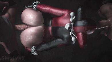This hentai porn video features Harley Quinn, a DC Comics villain, being spit-roasted by a group of men in high definition 4k resolution