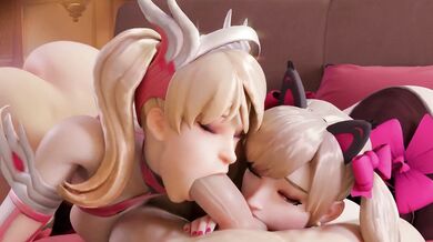 This is a compilation of three different porn scenes featuring blowjobs and deepthroats