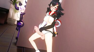 A young girl named Mio masturbates in front of a camera while dressed as a wolf