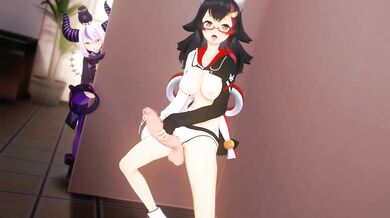 A young girl named Mio masturbates in front of a camera while dressed as a wolf