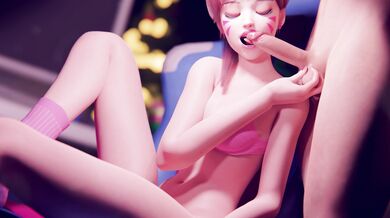 This is a porn video featuring the Overwatch character DVa, who performs fellatio on herself using her Meka robots mechanical arm