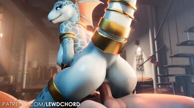 Licking and riding the hard cock of a sexy lizard, she moans as he pounds into her wet pussy