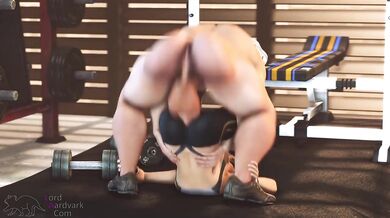 Elizabeth gets pounded by the weights as she works out in the gym