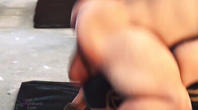 Elizabeth gets pounded by the weights as she works out in the gym