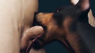 The deep throat of the bitch, as she is mounted by a strong dog