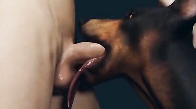 The deep throat of the bitch, as she is mounted by a strong dog