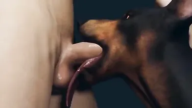 The deep throat of the bitch, as she is mounted by a strong dog
