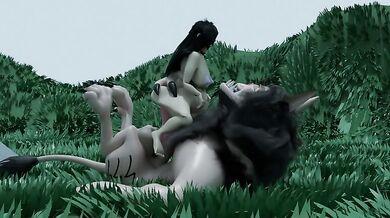 A werewolf is banging a girl in the middle of a forest, but all sounds are silent due to an enchantment that protects them from being heard