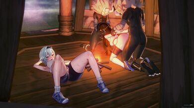 Watch the hot babe Jabobco enjoy some fun time with her friend Hilichurl in their sports outfits