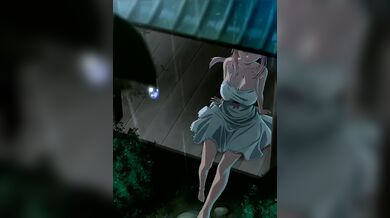 Pornstars sitting and watching the rain in the garden, getting wet and wild