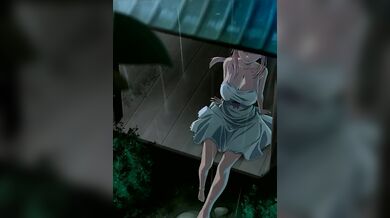 Pornstars sitting and watching the rain in the garden, getting wet and wild