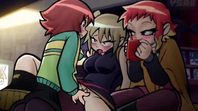 Three hot babes get intimate with each other in a steamy lesbian threesome.