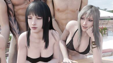 "Sexy Beach Party with a Group of Hot Angels, Filmed from Behind"