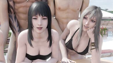 "Sexy Beach Party with a Group of Hot Angels, Filmed from Behind"