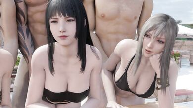 "Sexy Beach Party with a Group of Hot Angels, Filmed from Behind"